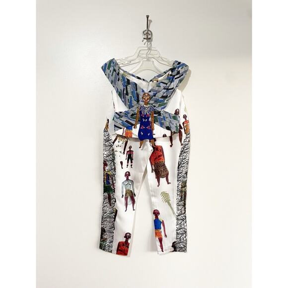 Sara Melki Two Piece Pant Set Off Shoulder Top Africa Multicolor Handmade